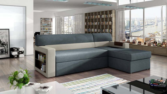 Rico Ecksofa 250 x 160 cm Blau / Grau (Velour)