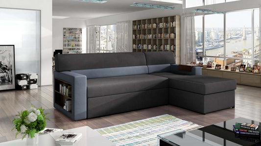 Rico Ecksofa 250 x 160 cm Dunkelgrau / Blau (Velour)