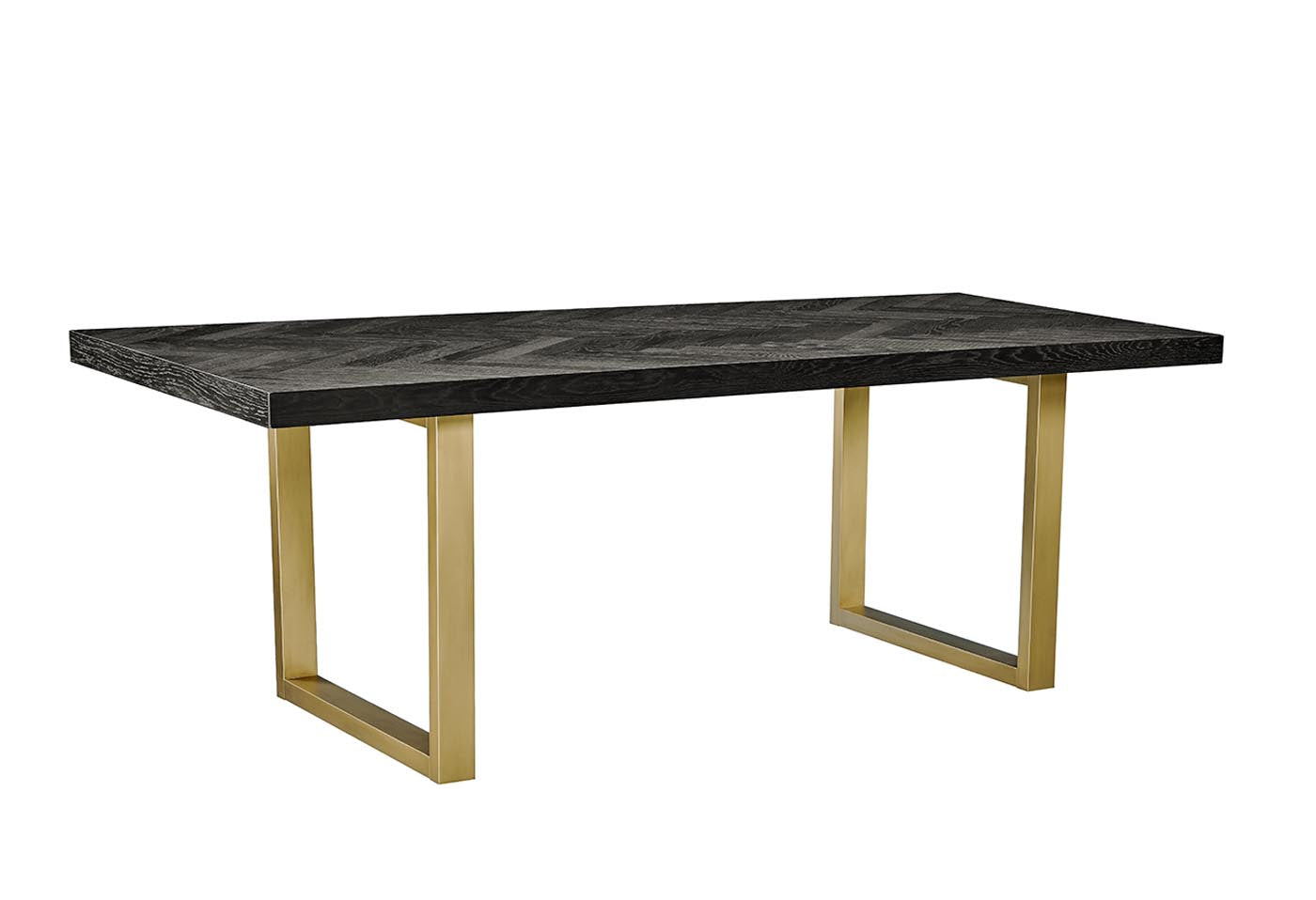 Seville Massivholz Esstisch 200 x 100 cm Fischgräten-Design Schwarz / Gold