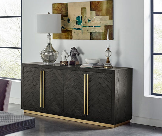 Seville Massivholz Sideboard Fischgräten-Design Schwarz / Gold