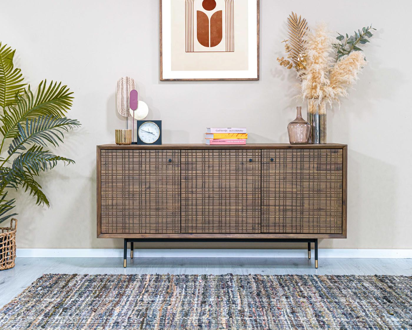 Maze Massivholz Sideboard Akazie Braun / Grafit-Gold