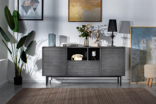 Capella Massivholz Sideboard 165 cm Akazie Grau / Grafit