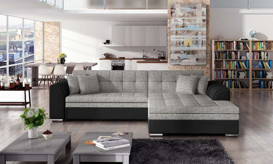 Sorento Ecksofa 295 x 195 cm Hellgrau / Schwarz (Webstoff / Kunstleder)