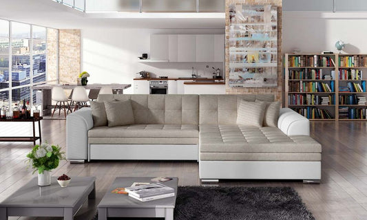 Sorento Ecksofa 295 x 195 cm Beige / Weiß (Kunstleder)