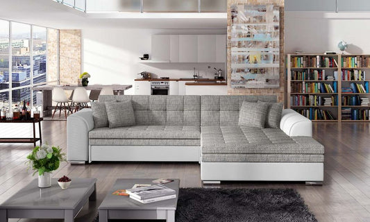 Sorento Ecksofa 295 x 195 cm Hellgrau / Weiß (Webstoff / Kunstleder)