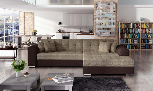 Sorento Ecksofa 295 x 195 cm Beige / Braun (Webstoff / Kunstleder)