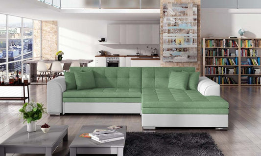 Sorento Ecksofa 295 x 195 cm Minzgrün / Weiß (Velour / Kunstleder)