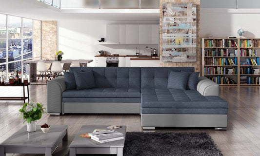 Sorento Ecksofa 295 x 195 cm Blau / Grau (Velour / Kunstleder)