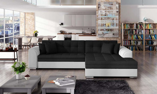 Sorento Ecksofa 295 x 195 cm Schwarz / Weiß (Webstoff / Kunstleder)