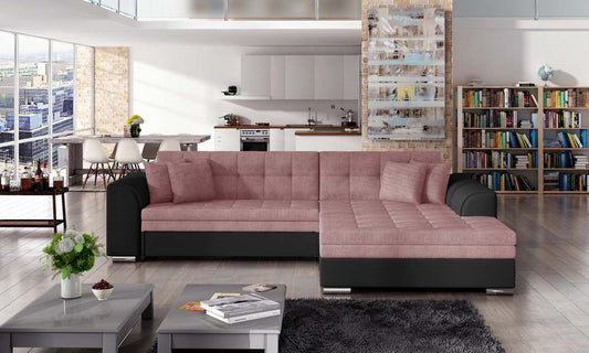 Sorento Ecksofa 295 x 195 cm Rosa / Schwarz (Velour / Kunstleder)