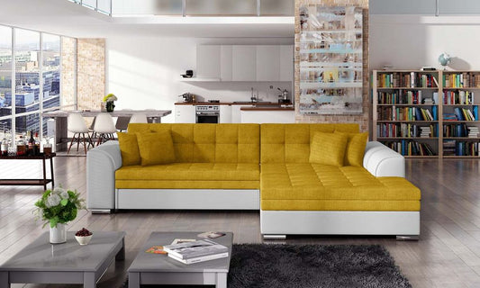 Sorento Ecksofa 295 x 195 cm Gelb / Weiß (Velour / Kunstleder)