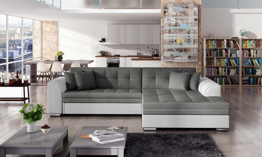 Sorento Ecksofa 295 x 195 cm Grau / Weiß (Webstoff / Kunstleder)