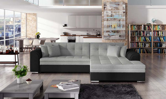 Sorento Ecksofa 295 x 195 cm Schwarz (Webstoff / Kunstleder)