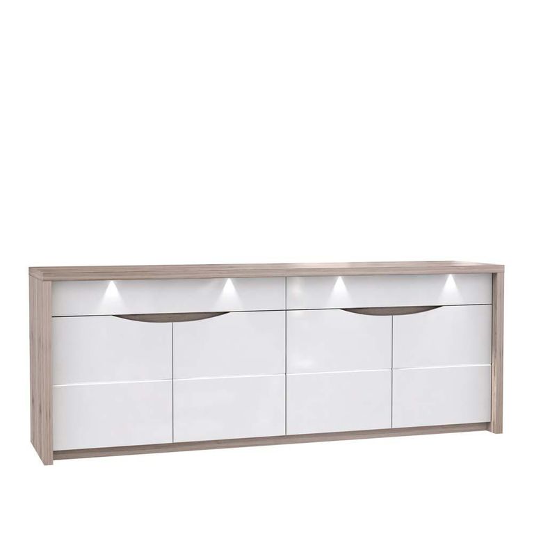 SAINT TROPEZ Sideboard inkl. Beleuchtung 230cm Sandeiche / Weiß Hochglanz