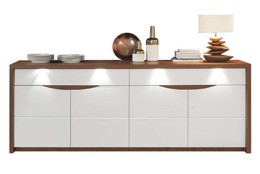 SAINT TROPEZ Sideboard inkl. Beleuchtung Sangallo Eiche / Weiß Hochglanz