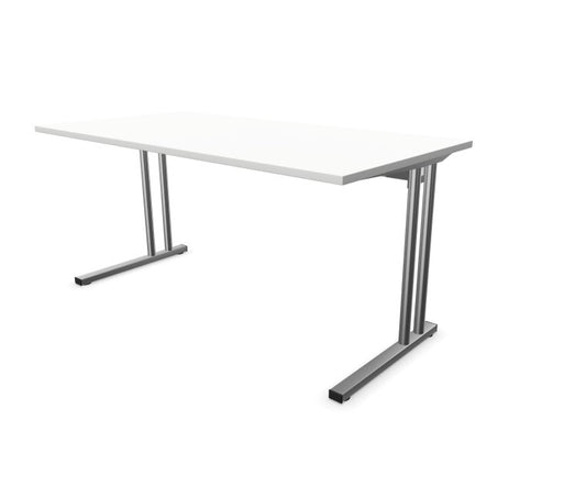 E10 Schreibtisch C-Fuß-Gestell mit Stahltraverse, 60cm tief, Weiß