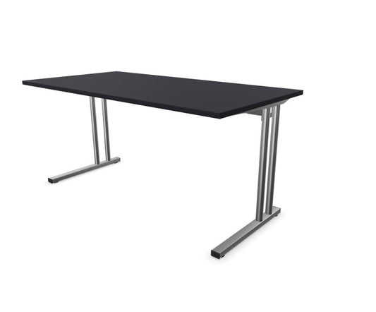 E10 Schreibtisch C-Fuß-Gestell mit Stahltraverse, 60cm tief, Schwarz