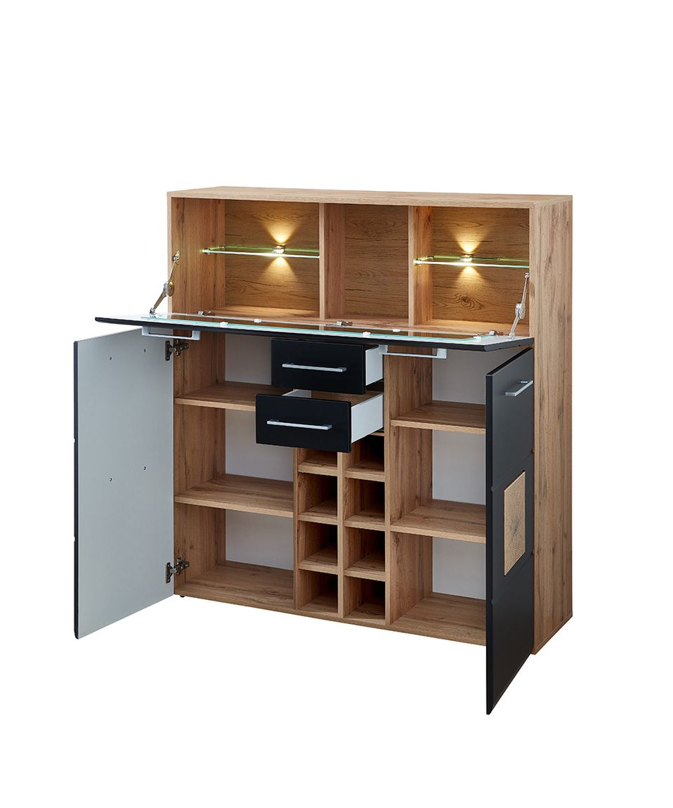 Sonate Barschrank inkl. LED-Beleuchtung Schwarz supermatt / Hirnholz