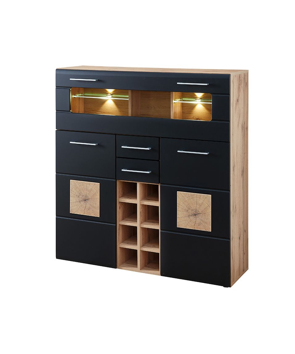 Sonate Barschrank inkl. LED-Beleuchtung Schwarz supermatt / Hirnholz