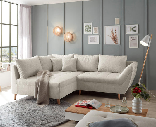 Split Ecksofa 251 x 173 cm, mit Zierkissen Creme