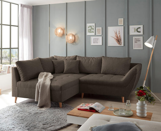 Split Ecksofa 251 x 173 cm, mit Zierkissen Espresso