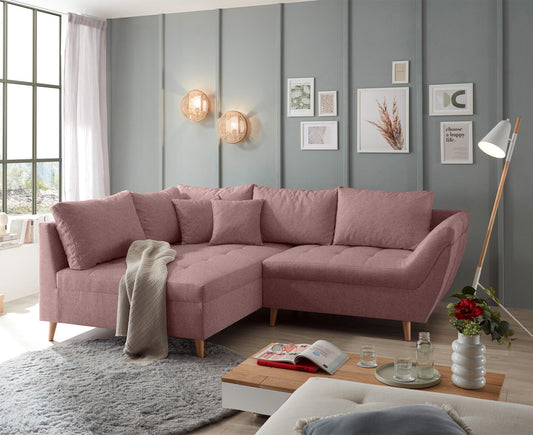 Split Ecksofa 251 x 173 cm, mit Zierkissen Rosa