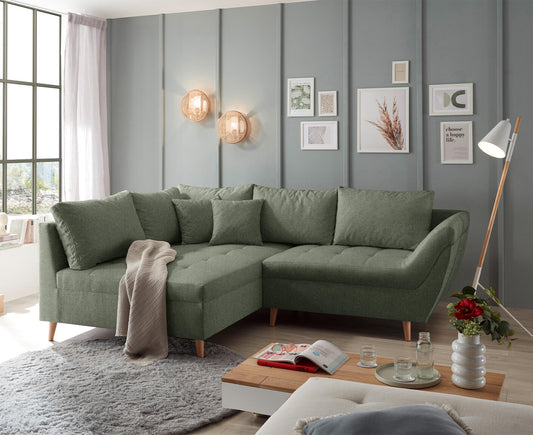 Split Ecksofa 251 x 173 cm, mit Zierkissen Olive