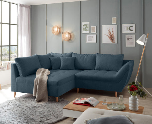 Split Ecksofa 251 x 173 cm, mit Zierkissen Blau