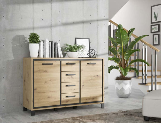 TRONDHEIM Sideboard Artisan Eiche / Schwarz