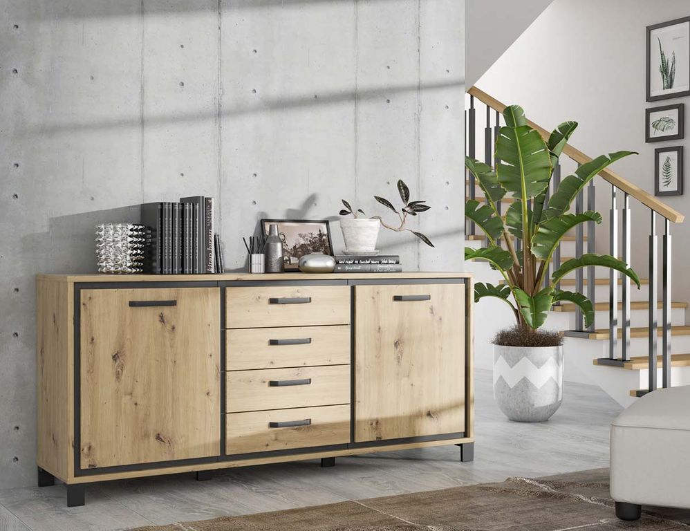 TRONDHEIM Sideboard Artisan Eiche / Schwarz