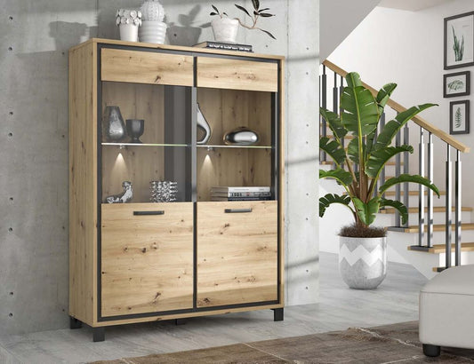 TRONDHEIM Highboard Artisan Eiche / Schwarz