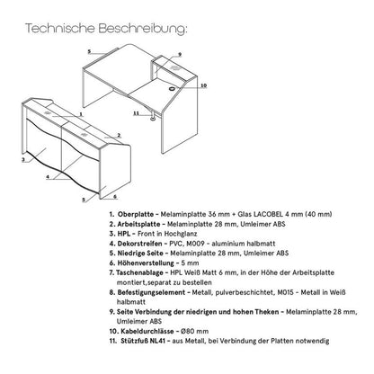 Wave 2 Empfangstheke, Größe wählbar, Rot Matt