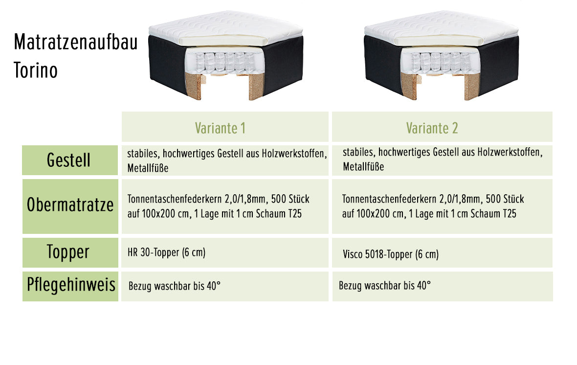 Torino Boxbett / Polsterbett inkl. Bettkasten 180x200cm Stone