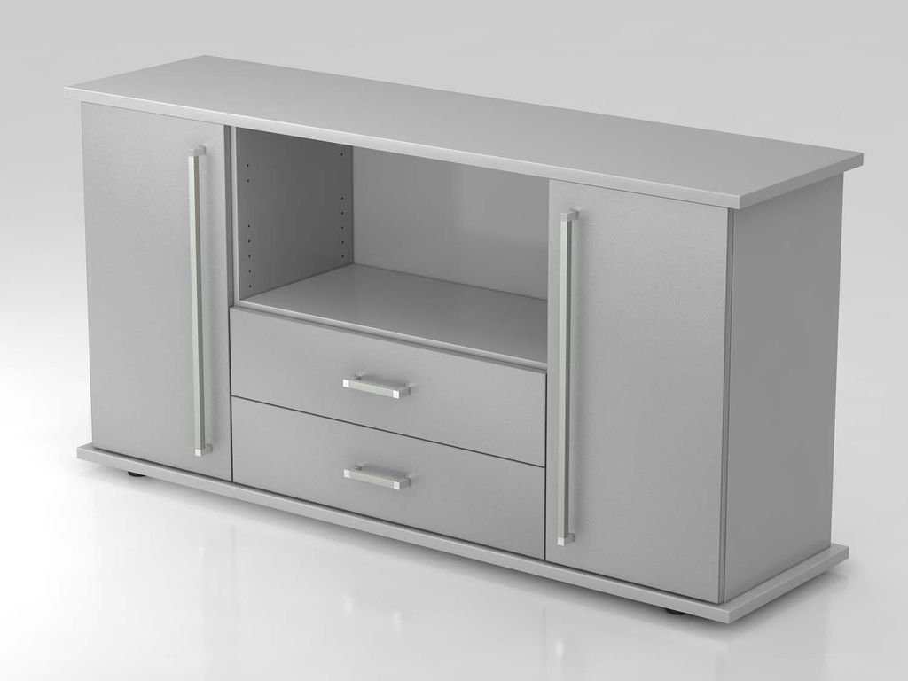 Sideboard 2OH mit Türen und Schubladen 166cm Grau / Silber