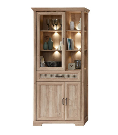 Vienna Vitrinenschrank 93 cm Breite inkl. LED-Beleuchtung Karlstad Eiche / Wiener Geflecht