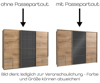 Valencia Schwebetürenschrank groß mit 6 Schubkästen Flagstaffeiche / Graphit