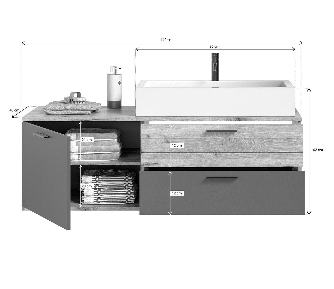 Mason 2 Badkombination 5-teilig Nox Oak / Grau