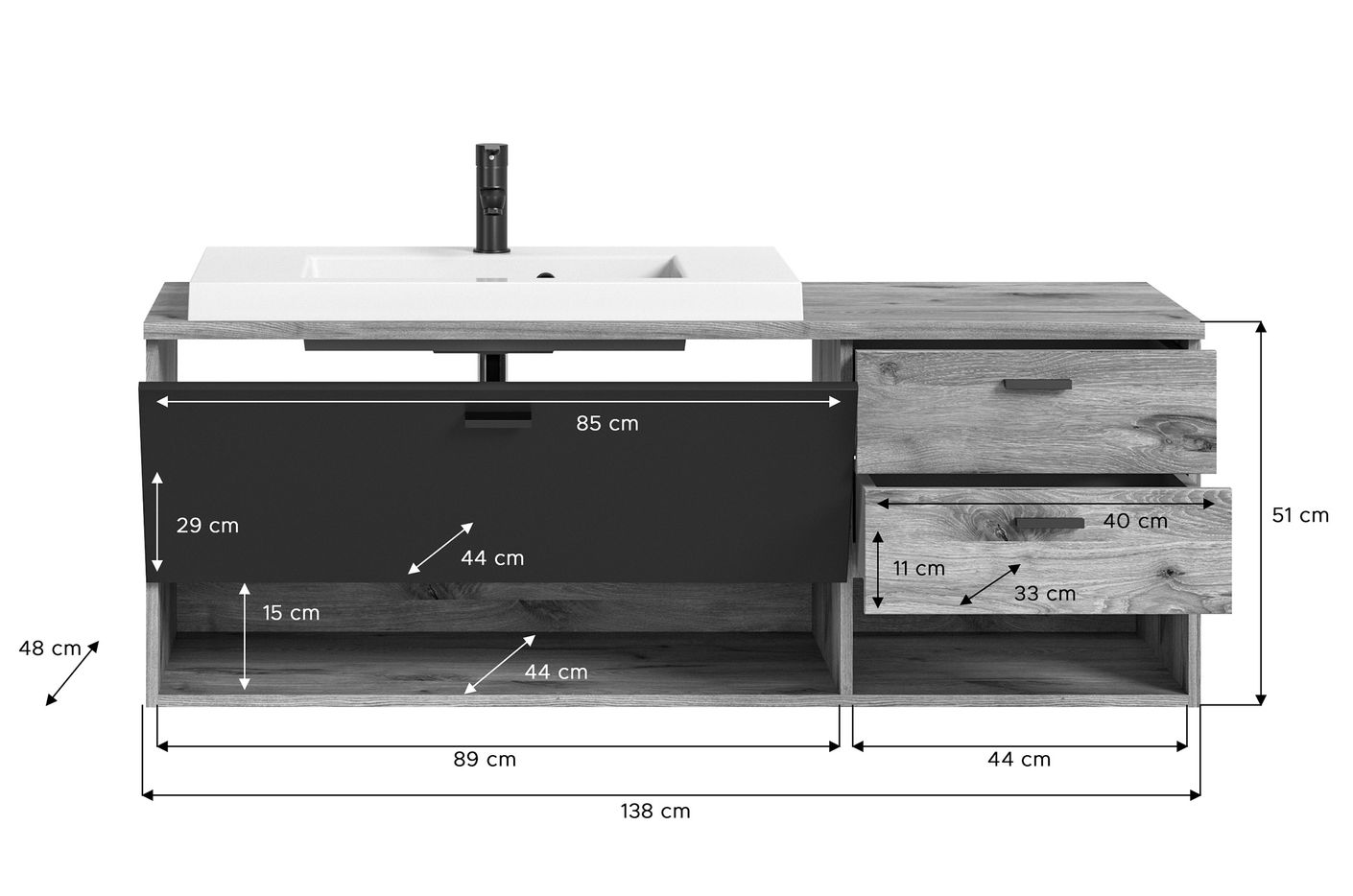 Grado Waschbeckenunterschrank inkl. Waschbecken Nox Oak / Grau