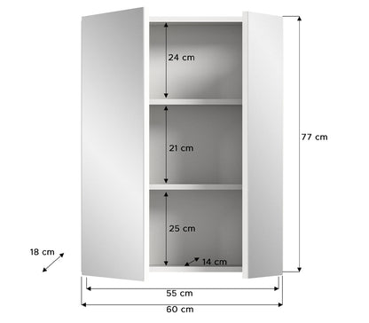 Vira Spiegelschrank 2-türig Weiß / Weiß Hochglanz