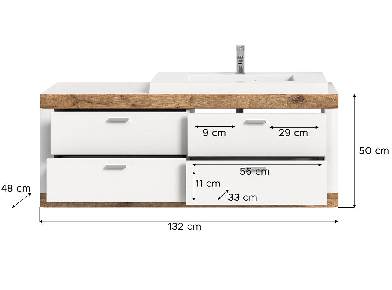 Laredo Waschbeckenunterschrank Weiß / Nox Oak