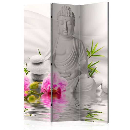 3-teiliges Paravent - Buddha and Orchids [Room Dividers] 135x172 cm