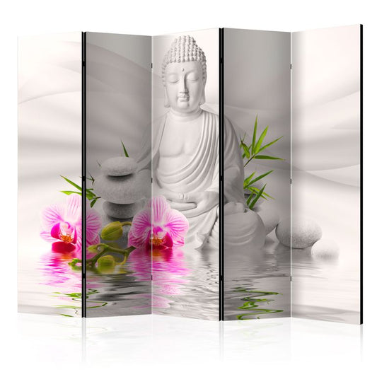 5-teiliges Paravent - Buddha and Orchids II [Room Dividers] 225x172 cm