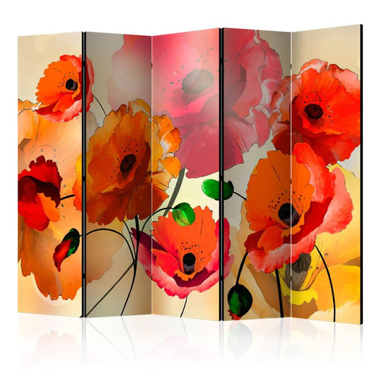 5-teiliges Paravent - Velvet Poppies II [Room Dividers] 225x172 cm