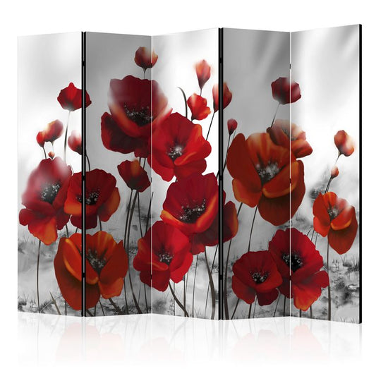 5-teiliges Paravent - Poppies in the Moonlight II [Room Dividers] 225x172 cm