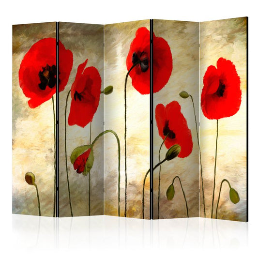 5-teiliges Paravent - Golden Field of Poppies II [Room Dividers] 225x172 cm