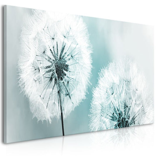 Wandbild - Fluffy Dandelions (1 Part) Blue Wide 100x45 cm