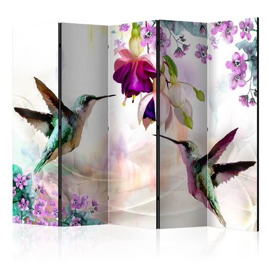 5-teiliges Paravent - Hummingbirds and Flowers II [Room Dividers] 225x172 cm