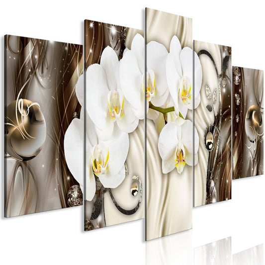 Wandbild - Orchid Waterfall (5 Parts) Wide Brown 225x100 cm