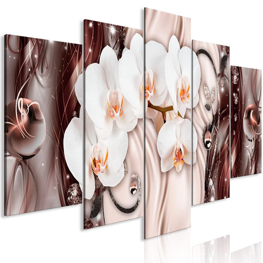 Wandbild - Orchid Waterfall (5 Parts) Wide Pink 225x100 cm