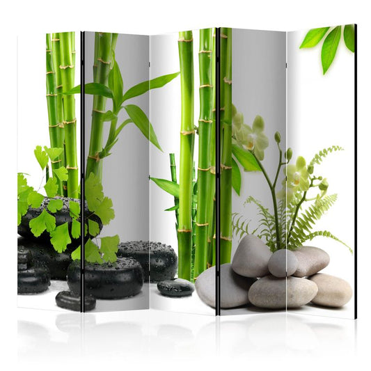 5-teiliges Paravent - Bamboos and Stones II [Room Dividers] 225x172 cm